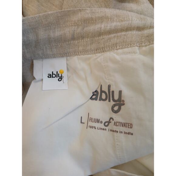 Ably Filium Activated 100% Linen Tie Elastic Waist Bermuda Pull on Shorts NWT L - Picture 3 of 14